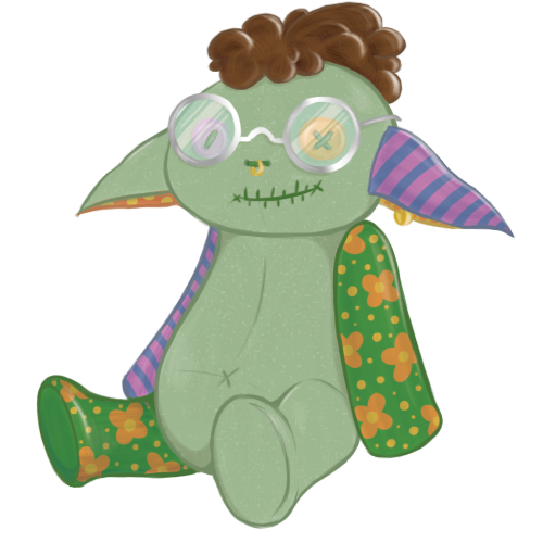 digital illustration of Broto as a patchwork plushie